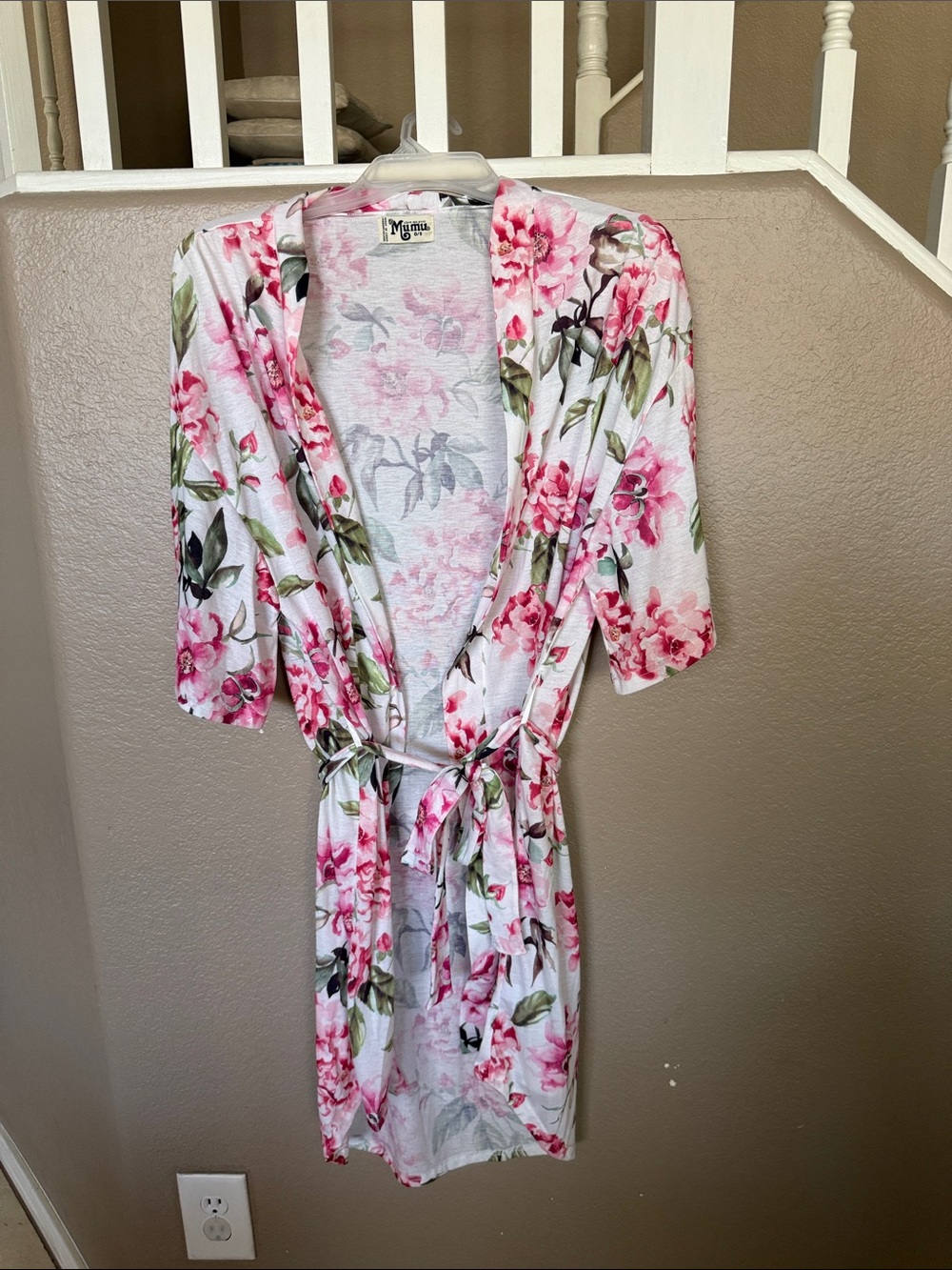 Show Me Your MuMu White Floral Robe with Pink & Green Accents